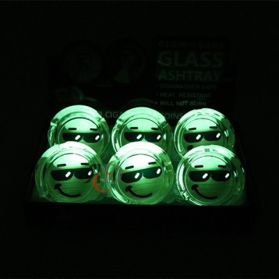 GLOW IN DARK GLASS ASHTRAY 6CT/ DISPLAY - SUNGLASSES EMOJI